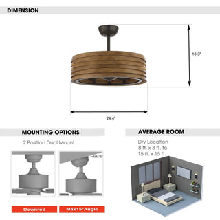 24" Farmhouse DC Motor Downrod Mount Reversible Fandelier Ceiling Fan with Lighting and Remote Control - Vaczon