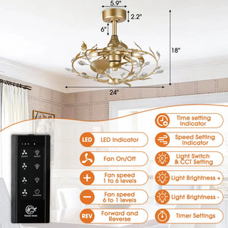 24" Alexia Golden Crystal Ornament Fandelier with Remote Control