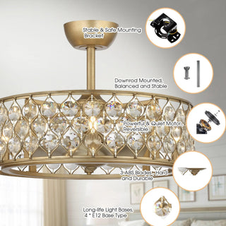 25" Modern Downrod Mount Crystal Fandelier with Lighting and Remote Control - Vaczon