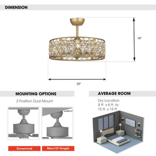 25" Modern Downrod Mount Crystal Fandelier with Lighting and Remote Control - Vaczon