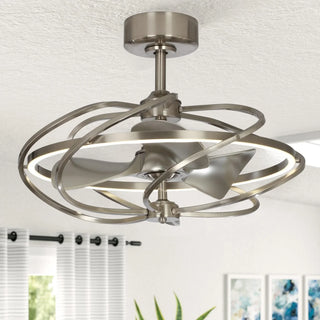 27" Bucholz Industrial DC Motor Brushed Nickel Downrod Mount Reversible Ceiling Fan with Lighting and Remote Control - Vaczon