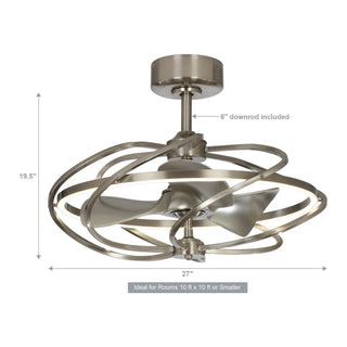 27" Bucholz Industrial DC Motor Brushed Nickel Downrod Mount Reversible Ceiling Fan with Lighting and Remote Control - Vaczon
