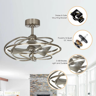 27" Bucholz Industrial DC Motor Brushed Nickel Downrod Mount Reversible Ceiling Fan with Lighting and Remote Control - Vaczon