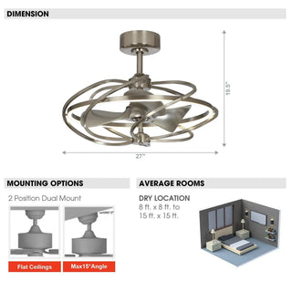 27" Bucholz Industrial DC Motor Brushed Nickel Downrod Mount Reversible Ceiling Fan with Lighting and Remote Control - Vaczon