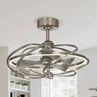 27" Bucholz Industrial DC Motor Brushed Nickel Downrod Mount Reversible Ceiling Fan with Lighting and Remote Control - Vaczon