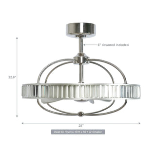 27" Industrial DC Motor Brushed Nickel Downrod Mount Reversible Crystal Ceiling Fan with Lighting and Remote Control - Vaczon