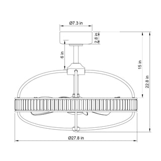 27" Industrial DC Motor Brushed Nickel Downrod Mount Reversible Crystal Ceiling Fan with Lighting and Remote Control - Vaczon