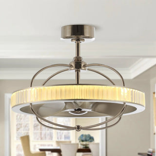 27" Industrial DC Motor Brushed Nickel Downrod Mount Reversible Crystal Ceiling Fan with Lighting and Remote Control - Vaczon