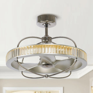 27" Industrial DC Motor Brushed Nickel Downrod Mount Reversible Crystal Ceiling Fan with Lighting and Remote Control - Vaczon