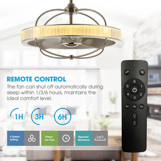 27" Industrial DC Motor Brushed Nickel Downrod Mount Reversible Crystal Ceiling Fan with Lighting and Remote Control - Vaczon