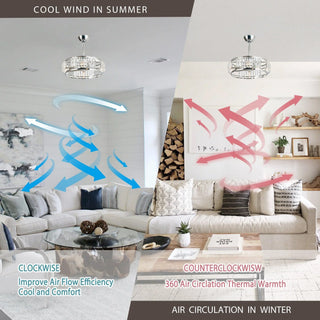 27" Industrial DC Motor Brushed Nickel Downrod Mount Reversible Crystal Ceiling Fan with Lighting and Remote Control - Vaczon