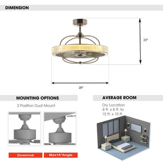 27" Industrial DC Motor Brushed Nickel Downrod Mount Reversible Crystal Ceiling Fan with Lighting and Remote Control - Vaczon