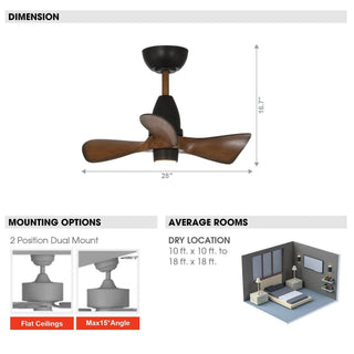 28" Kwang Rustic DC Motor Downrod Mount Reversible Ceiling Fan with LED Lighting and Remote Control - Vaczon
