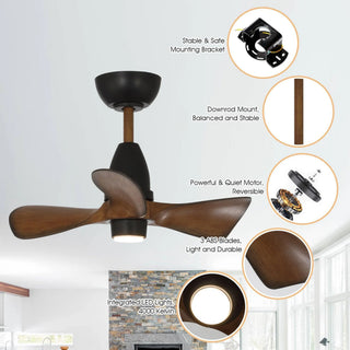 28" Kwang Rustic DC Motor Downrod Mount Reversible Ceiling Fan with LED Lighting and Remote Control - Vaczon
