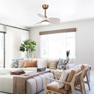 28" Modern White DC Motor Downrod Mount Reversible Ceiling Fan with LED Lighting and Remote Control - Vaczon