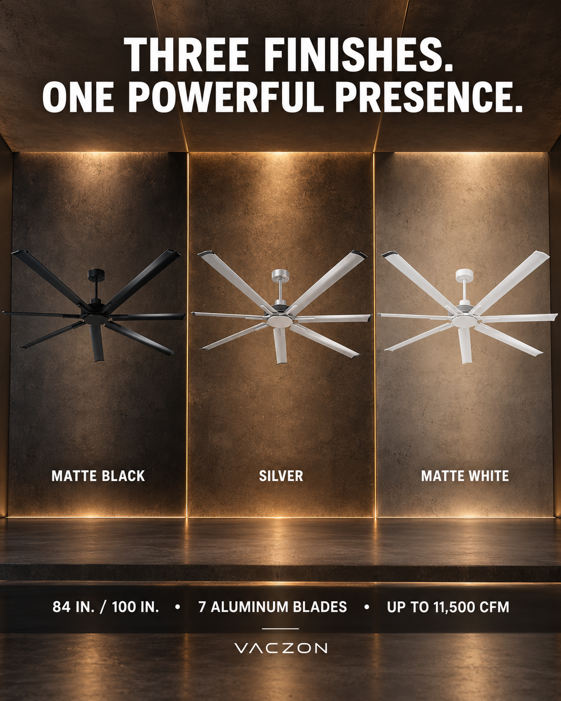 84 Inch 100 Inch Silent Storm Extra Large Ceiling Fan with Remote Control