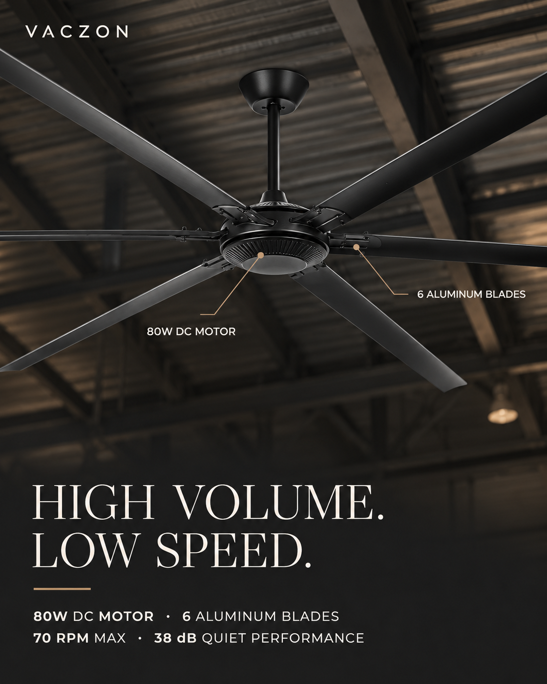 120 Inch Jupiter Industrial Aluminum Extra Large HVLS Ceiling Fan with Remote Control