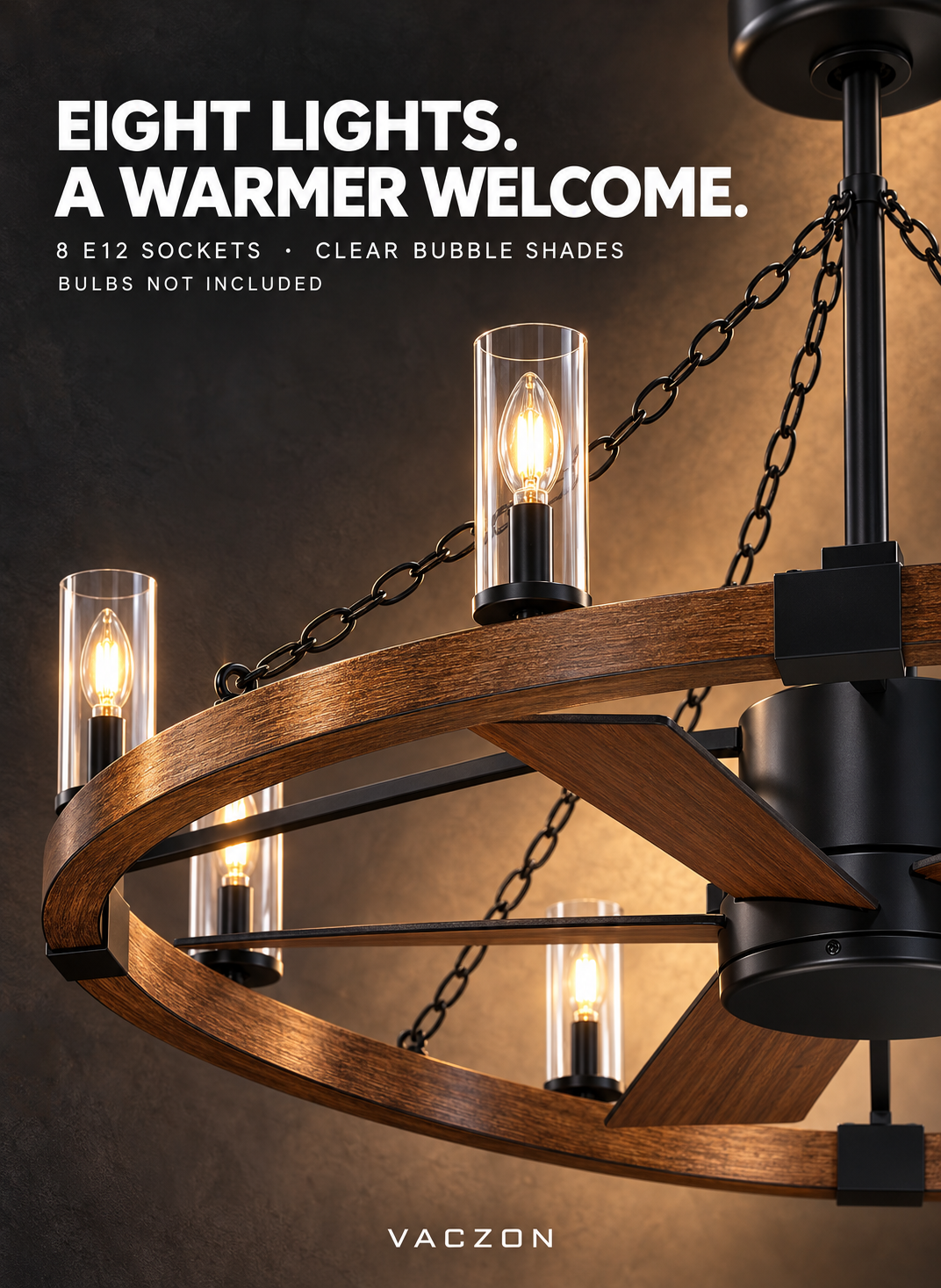 52 Inch Amelia Black Industrial Fandelier with Light