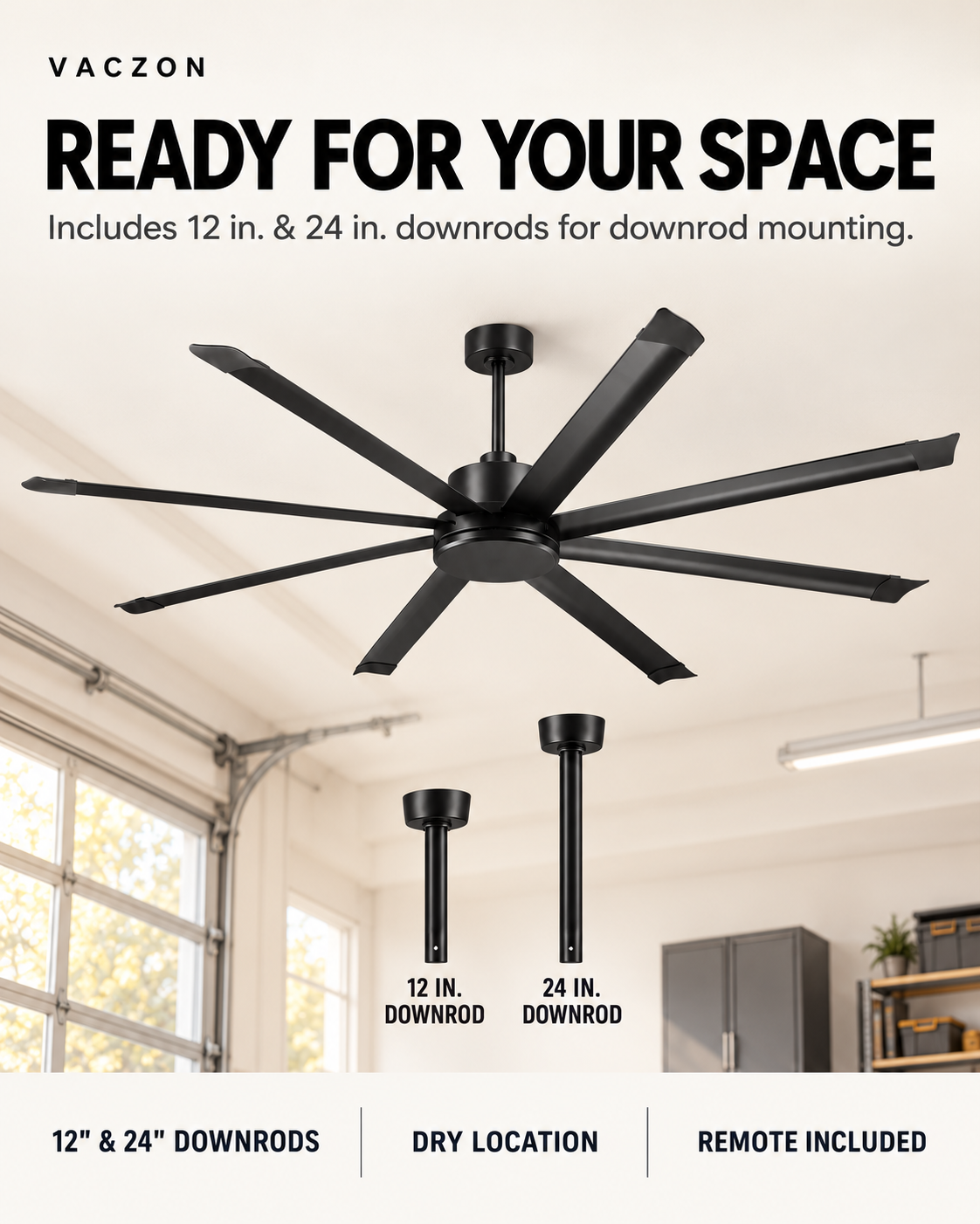Vaczon 84" 100" Black DC Motor Modern Downrod Ceiling Fan