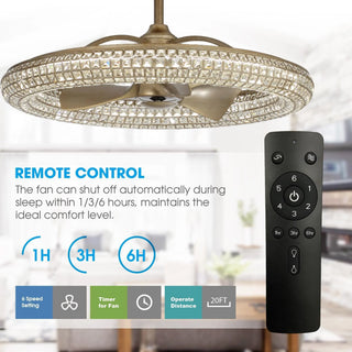 33" Modern DC Motor Crystal Ceiling Fan with Lighting and Remote Control - Vaczon