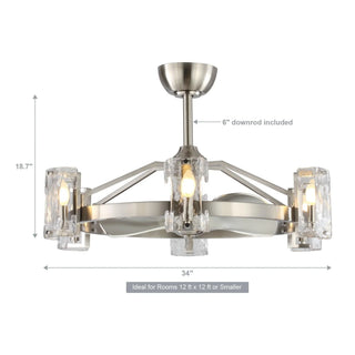 34" Bucholz Modern DC Motor Brushed Nickel Downrod Mount Reversible Ceiling Fan with LED Lighting and Remote Control - Vaczon