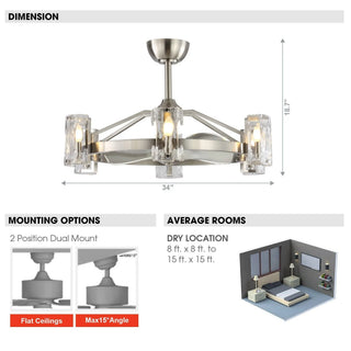 34" Bucholz Modern DC Motor Brushed Nickel Downrod Mount Reversible Ceiling Fan with LED Lighting and Remote Control - Vaczon