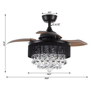 36" Bangaiore Modern Downrod Mount Crystal Ceiling Fan with Lighting - Vaczon