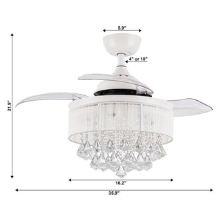 36" Bangaiore Modern Downrod Mount Crystal Ceiling Fan with Lighting - Vaczon