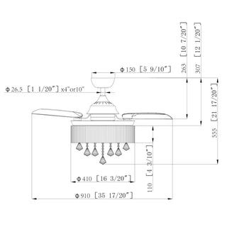 36" Bangaiore Modern Downrod Mount Crystal Ceiling Fan with Lighting - Vaczon