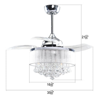 36" Bangaiore Modern Downrod Mount Crystal Ceiling Fan with Lighting - Vaczon
