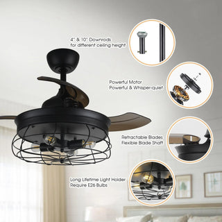 36" Benally Industrial Downrod Mount Ceiling Fan with Lighting and Remote Control - Vaczon