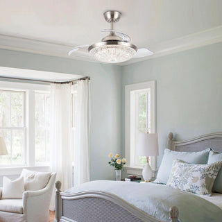 36" Brownesville Modern Chrome Downrod Mount Crystal Ceiling Fan with Lighting and Remote Control - Vaczon