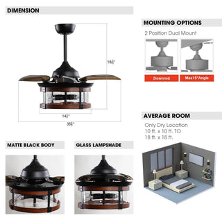36" Caselli Industrial Downrod Mount Ceiling Fan with Lighting and Remote Control - Vaczon