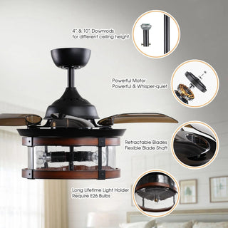 36" Caselli Industrial Downrod Mount Ceiling Fan with Lighting and Remote Control - Vaczon