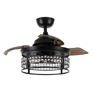 36" 3 Blades Downrod Mount AC Motor Industrial Modern Ceiling Fan with Lighting and Remote Control - Vaczon