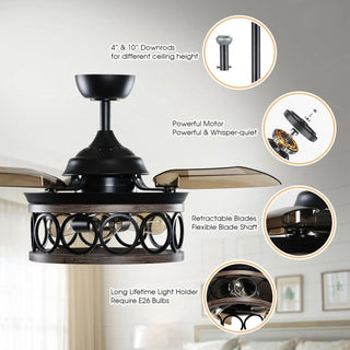 36" Mirelle Farmhouse Downrod Mount Ceiling Fan with Lighting and Wall Control - Vaczon