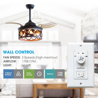 36" Mirelle Farmhouse Downrod Mount Ceiling Fan with Lighting and Wall Control - Vaczon