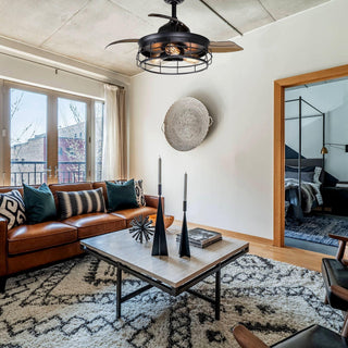 36" Pickett Industrial Downrod Mount Ceiling Fan with Lighting and Remote Control - Vaczon