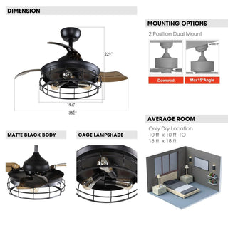 36" Pickett Industrial Downrod Mount Ceiling Fan with Lighting and Remote Control - Vaczon