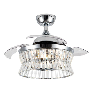 36" Prayag AC Motor Industrial Modern Downrod Mount Crystal Ceiling Fan with Lighting and Remote Control - Vaczon