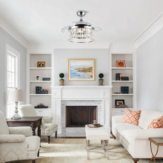 36" Prayag AC Motor Industrial Modern Downrod Mount Crystal Ceiling Fan with Lighting and Remote Control - Vaczon