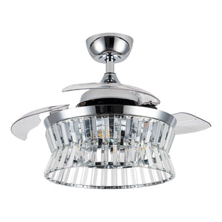 36" Prayag AC Motor Industrial Modern Downrod Mount Crystal Ceiling Fan with Lighting and Remote Control - Vaczon