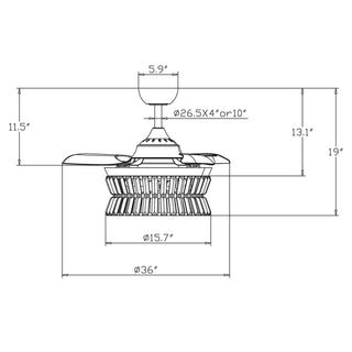 36" Prayag AC Motor Industrial Modern Downrod Mount Crystal Ceiling Fan with Lighting and Remote Control - Vaczon