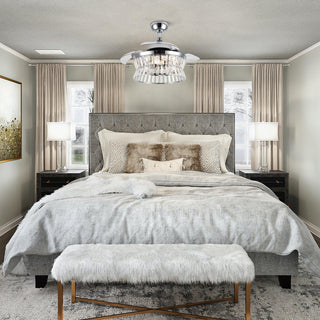 36" Prayag AC Motor Industrial Modern Downrod Mount Crystal Ceiling Fan with Lighting and Remote Control - Vaczon