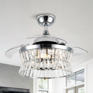 36" Prayag AC Motor Industrial Modern Downrod Mount Crystal Ceiling Fan with Lighting and Remote Control - Vaczon