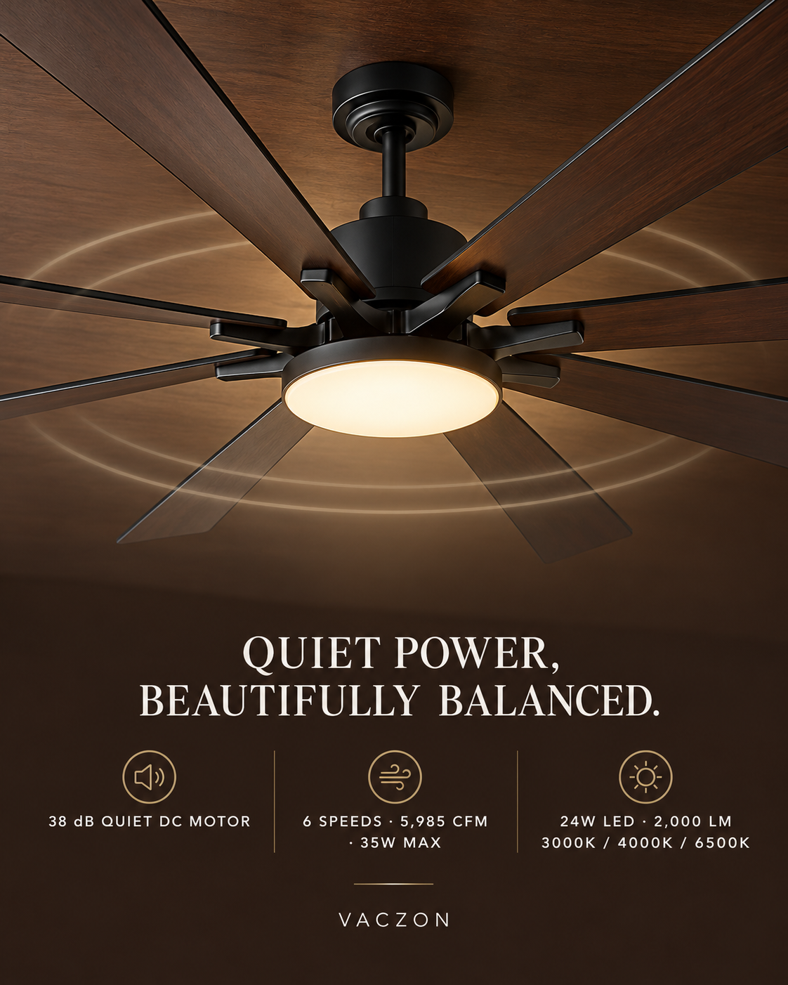 Vaczon 72" Elbe Modern Downrod Mount Ceiling Fan with Light and Remote Control