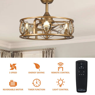 22" Kashmir Modern Glod Reversible Crystal Fandelier Ceiling Fan with Lighting and Remote Control - Vaczon