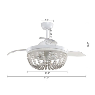 42" Huang Farmhouse Wooden Beads Ceiling Fan with Lighting - Vaczon