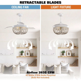 42" Huang Farmhouse Wooden Beads Ceiling Fan with Lighting - Vaczon