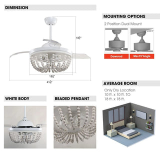 42" Huang Farmhouse Wooden Beads Ceiling Fan with Lighting - Vaczon